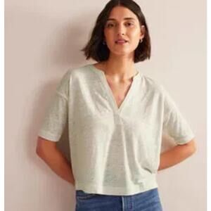 NWT Boden White 100% Linen Henley Short Sleeve V-neck Top Women's size Large
